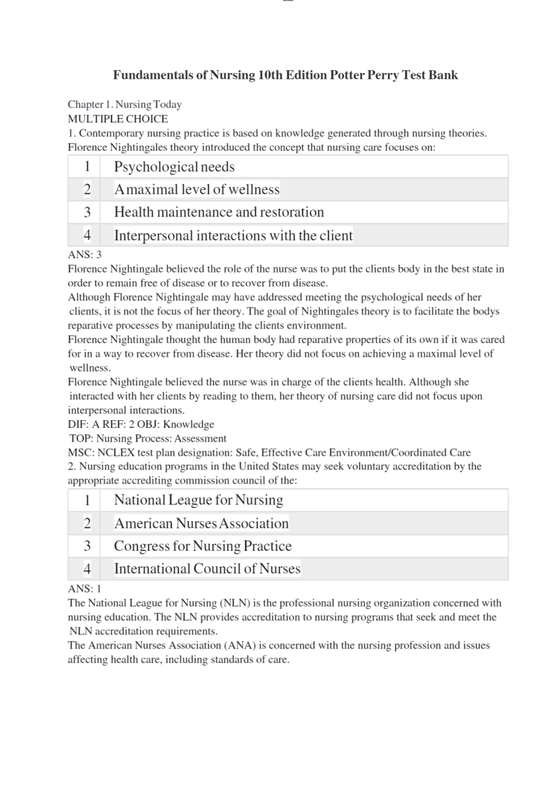 Test Bank For Fundamentals of Nursing 10th Edition Potter Perry - Image 3