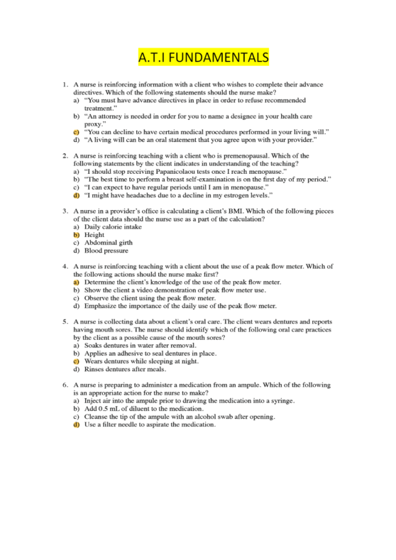 ATI PN Fundamentals proctored Exam (22 Versions Latest 2021)