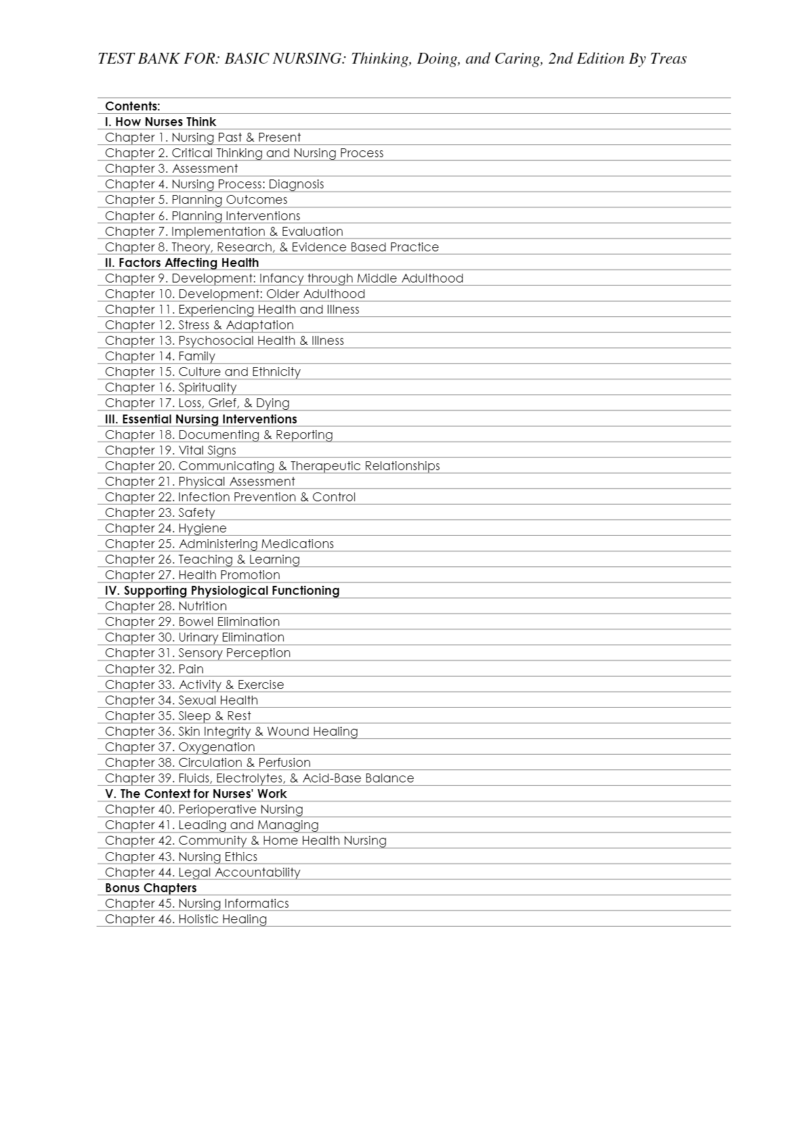 Test Bank for Basic Nursing: Thinking Doing and Caring 2nd Edition Treas - Image 2
