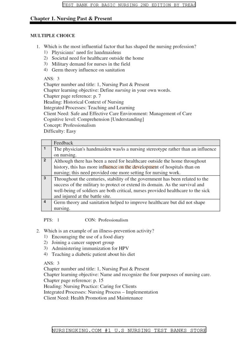 Test Bank for Basic Nursing: Thinking Doing and Caring 2nd Edition Treas - Image 3